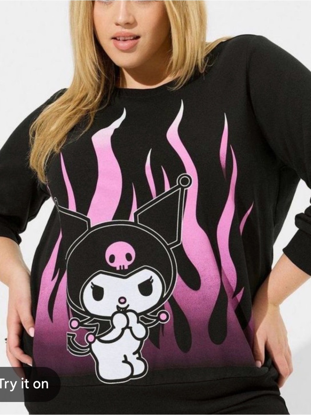 torrid Black Kuromi Sweatshirt with Pink Graphic Flames 00